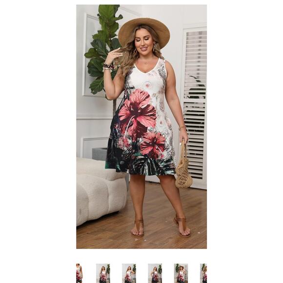 Hbeyyto Women's Floral Pattern VNeck Sleeveless Sun Dress. Plus Size 4XL - Picture 5 of 14